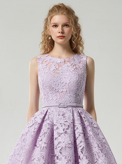 Romantic Elegant Crew Neck Sleeveless Lilac Lace Dress【s0000015834】