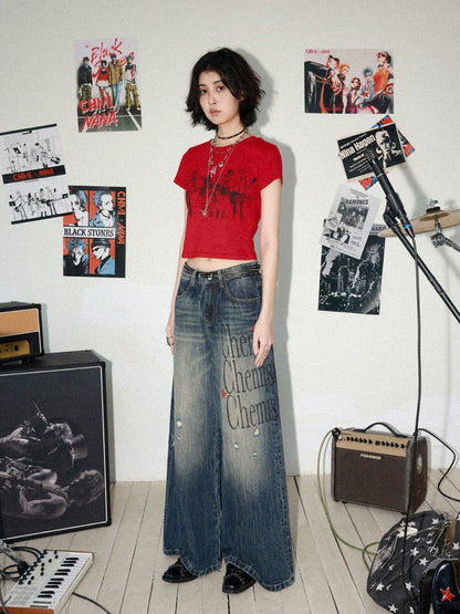 Chemical Girl × NANA Collaboration High-Waisted Wide-Leg Big Flared Jeans【s0000016011】