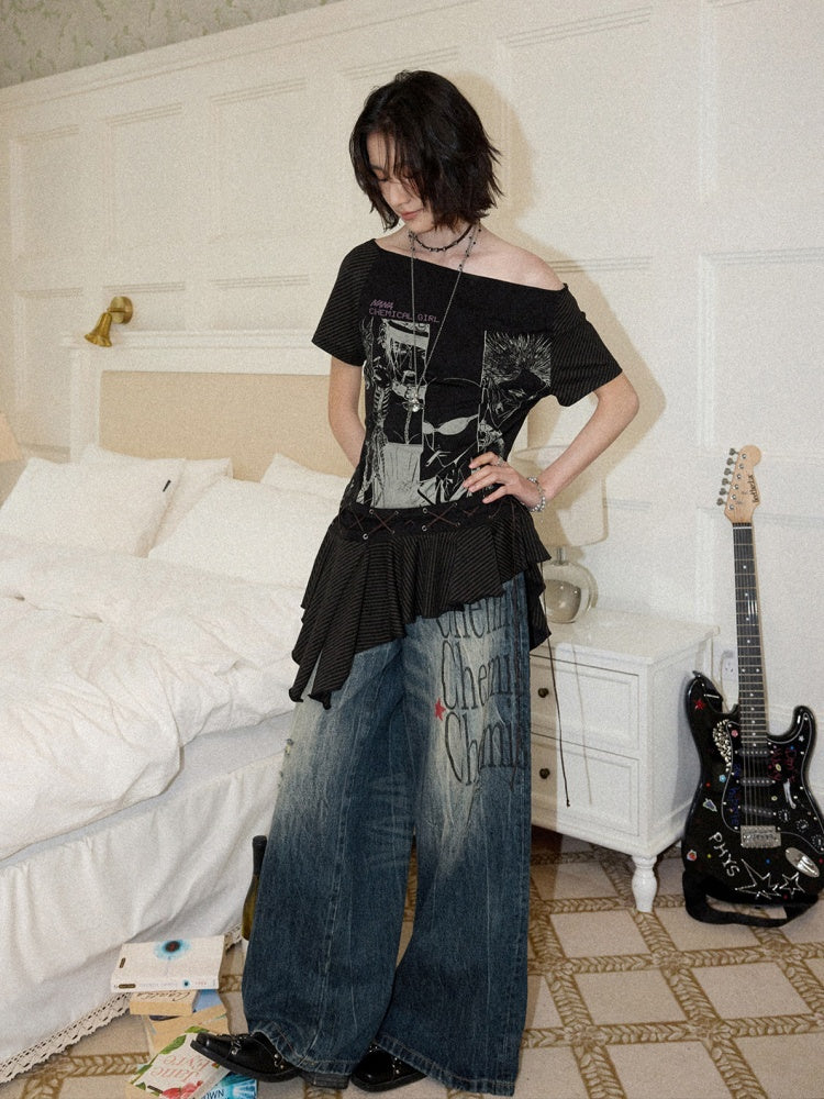 Chemical Girl × NANA Collaboration High-Waisted Wide-Leg Big Flared Jeans【s0000016011】