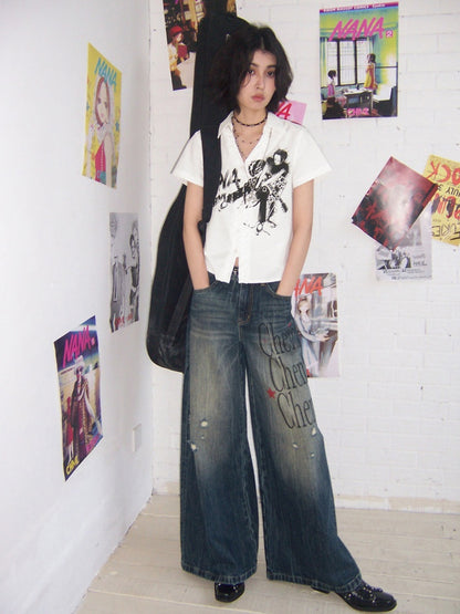 Chemical Girl × NANA Collaboration High-Waisted Wide-Leg Big Flared Jeans【s0000016011】