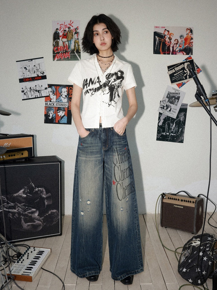 Chemical Girl × NANA Collaboration High-Waisted Wide-Leg Big Flared Jeans【s0000016011】