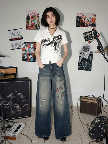 Chemical Girl × NANA Collaboration High-Waisted Wide-Leg Big Flared Jeans【s0000016011】