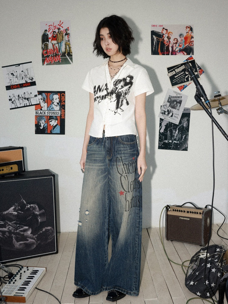 Chemical Girl × NANA Collaboration High-Waisted Wide-Leg Big Flared Jeans【s0000016011】