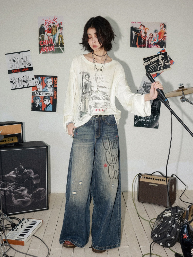 Chemical Girl × NANA Collaboration High-Waisted Wide-Leg Big Flared Jeans【s0000016011】