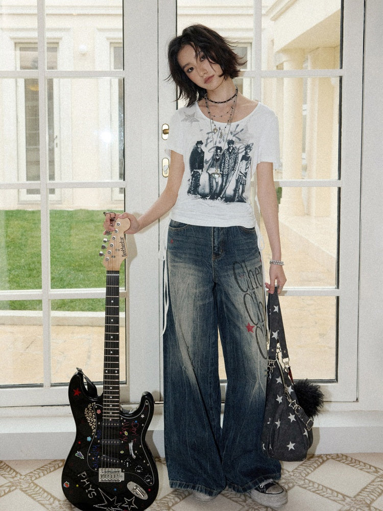 Chemical Girl × NANA Collaboration High-Waisted Wide-Leg Big Flared Jeans【s0000016011】