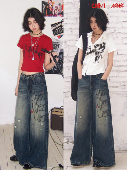 Chemical Girl × NANA Collaboration High-Waisted Wide-Leg Big Flared Jeans【s0000016011】