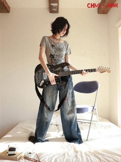 Chemical Girl × NANA Collaboration High-Waisted Wide-Leg Big Flared Jeans【s0000016011】