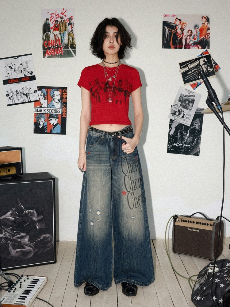 Chemical Girl × NANA Collaboration High-Waisted Wide-Leg Big Flared Jeans【s0000016011】