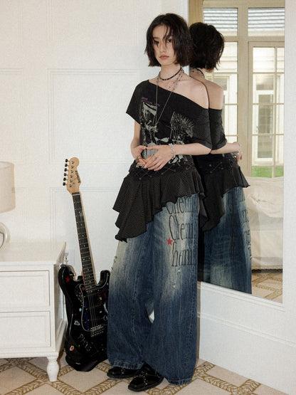 Chemical Girl × NANA Collaboration High-Waisted Wide-Leg Big Flared Jeans【s0000016011】