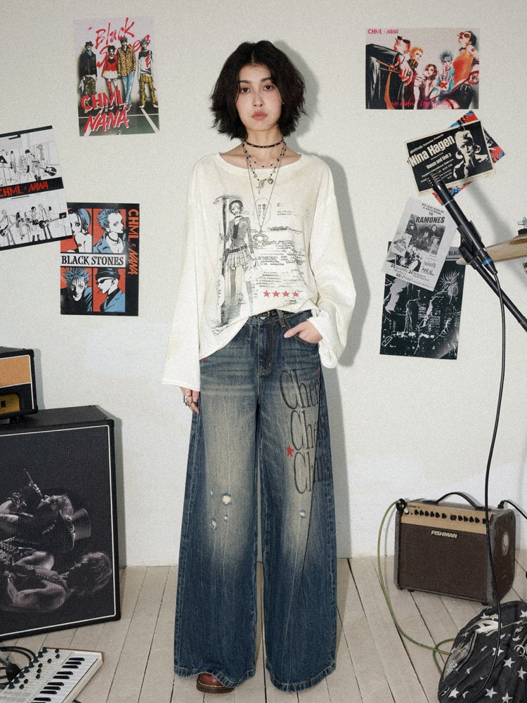 Chemical Girl × NANA Collaboration High-Waisted Wide-Leg Big Flared Jeans【s0000016011】