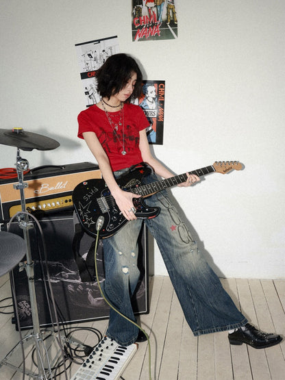 Chemical Girl × NANA Collaboration High-Waisted Wide-Leg Big Flared Jeans【s0000016011】