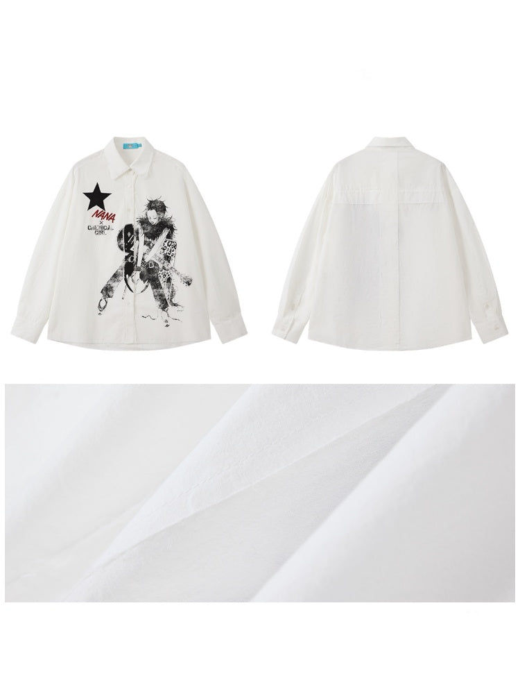 Chemical Girl × NANA Collaboration Vintage Printed Loose Long Sleeve Raw Edge Shirt【s0000016012】