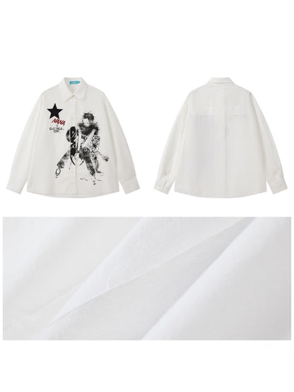 Chemical Girl × NANA Collaboration Vintage Printed Loose Long Sleeve Raw Edge Shirt【s0000016012】