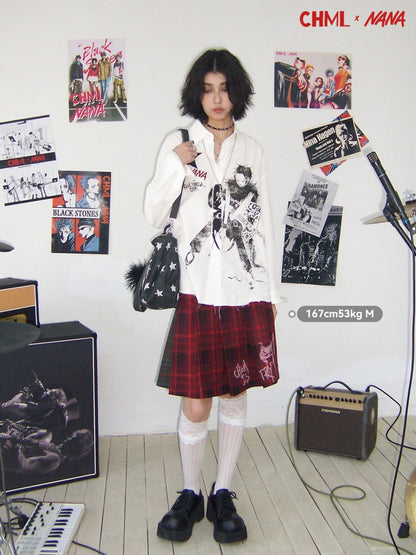 Chemical Girl × NANA Collaboration Vintage Printed Loose Long Sleeve Raw Edge Shirt【s0000016012】