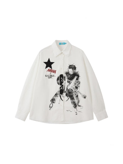 Chemical Girl × NANA Collaboration Vintage Printed Loose Long Sleeve Raw Edge Shirt【s0000016012】
