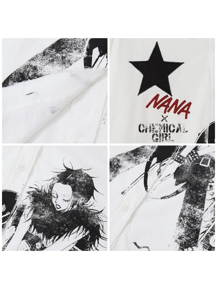 Chemical Girl × NANA Collaboration Vintage Printed Loose Long Sleeve Raw Edge Shirt【s0000016012】