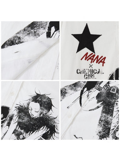 Chemical Girl × NANA Collaboration Vintage Printed Loose Long Sleeve Raw Edge Shirt【s0000016012】