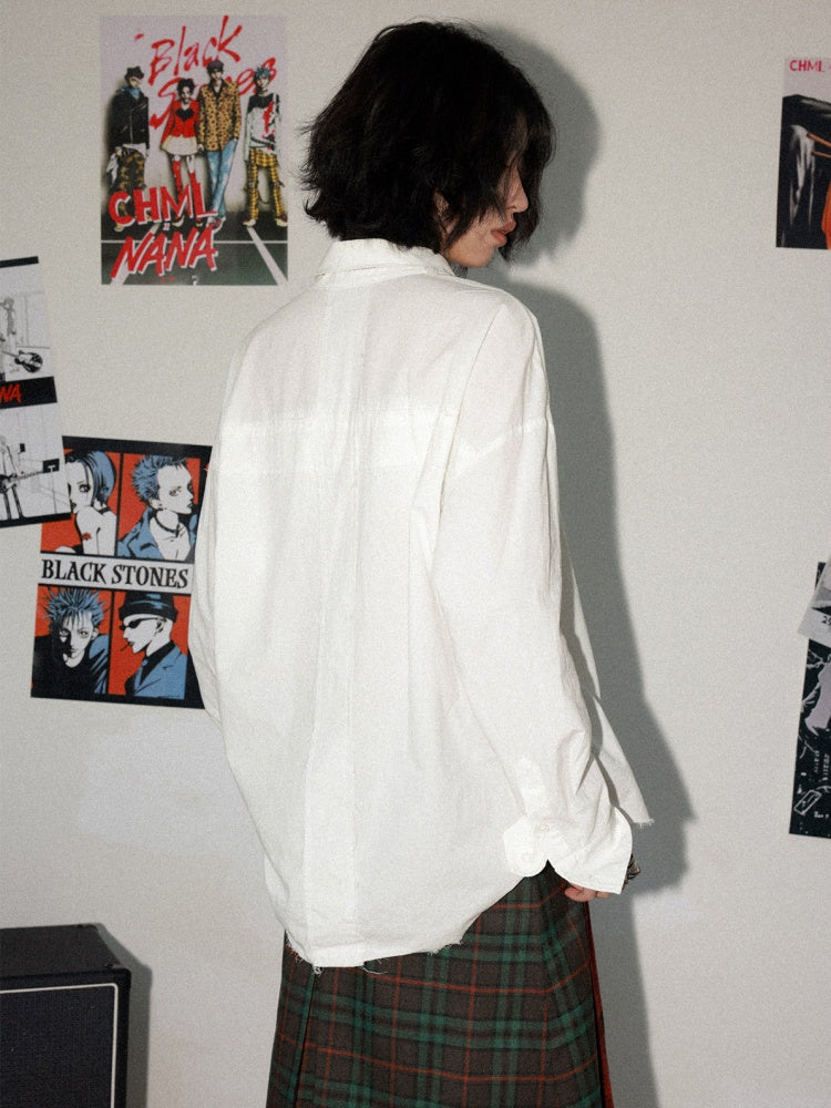 Chemical Girl × NANA Collaboration Vintage Printed Loose Long Sleeve Raw Edge Shirt【s0000016012】