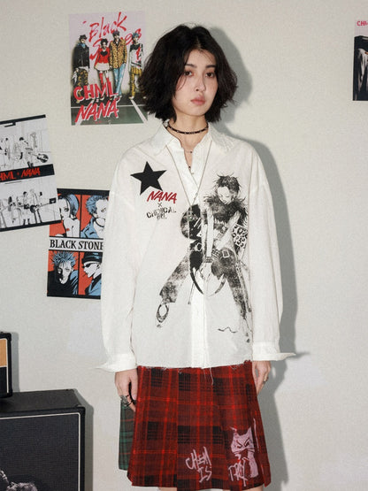 Chemical Girl × NANA Collaboration Vintage Printed Loose Long Sleeve Raw Edge Shirt【s0000016012】