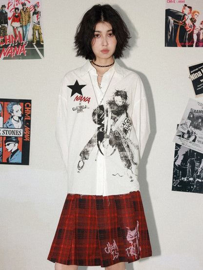 Chemical Girl × NANA Collaboration Vintage Printed Loose Long Sleeve Raw Edge Shirt【s0000016012】