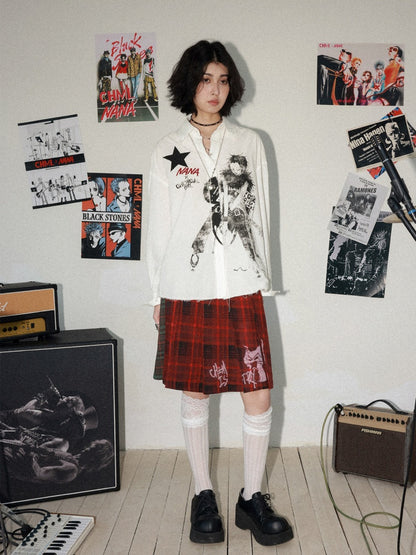 Chemical Girl × NANA Collaboration Vintage Printed Loose Long Sleeve Raw Edge Shirt【s0000016012】