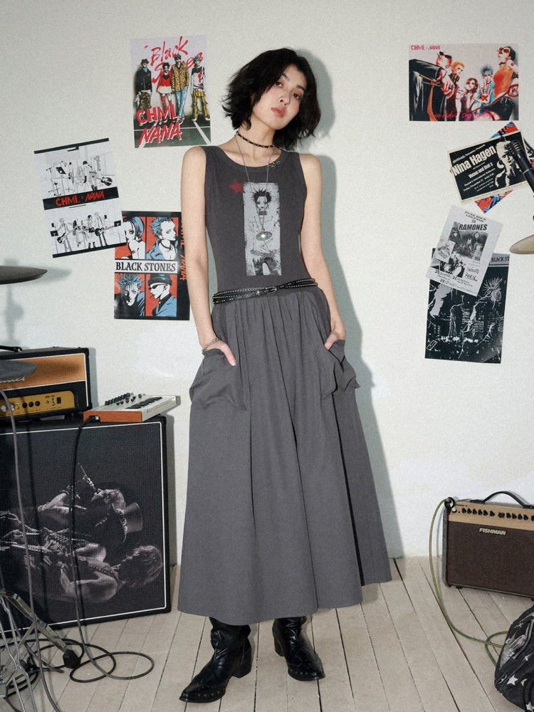 Chemical Girl × NANA Collaboration Character Print Silhouette Patchwork Sleeveless Dress【s0000016013】
