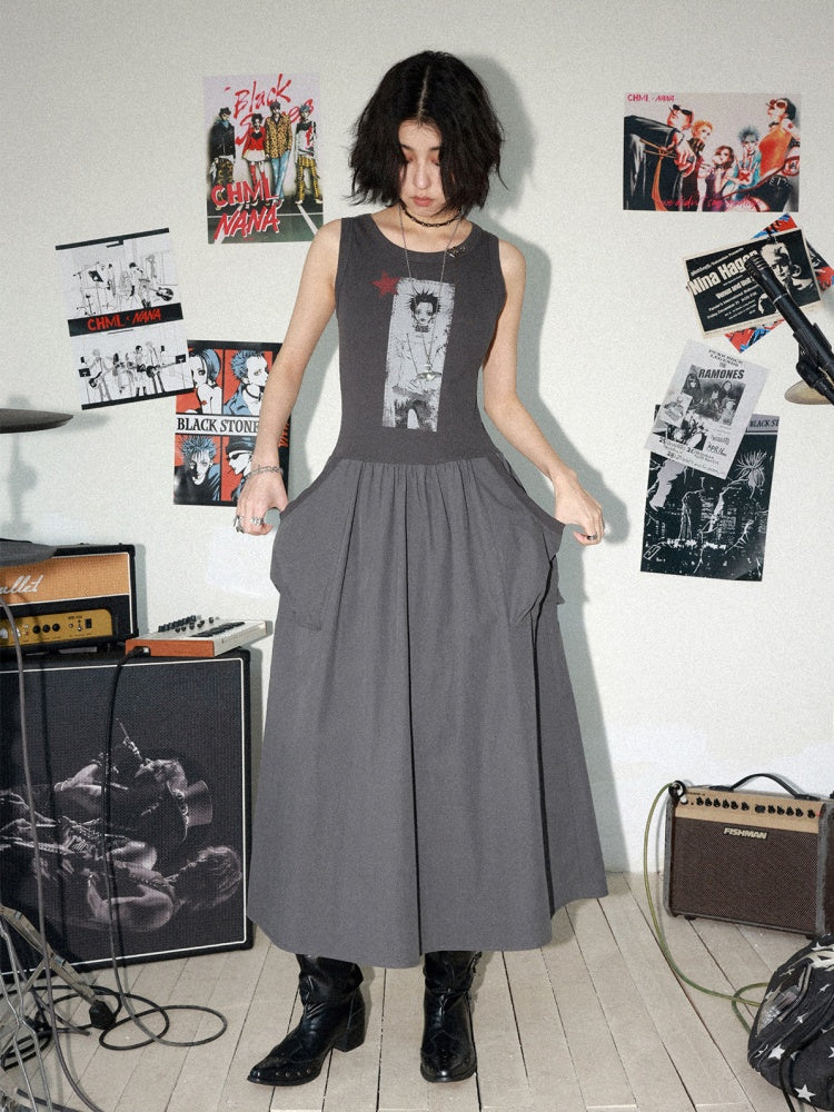 Chemical Girl × NANA Collaboration Character Print Silhouette Patchwork Sleeveless Dress【s0000016013】