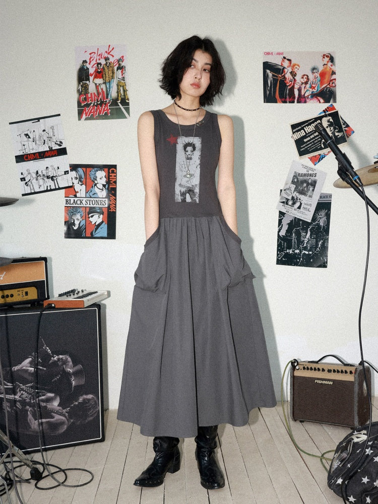 Chemical Girl × NANA Collaboration Character Print Silhouette Patchwork Sleeveless Dress【s0000016013】