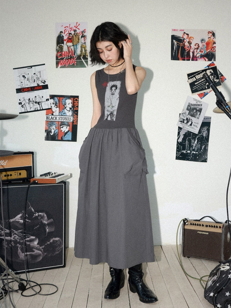 Chemical Girl × NANA Collaboration Character Print Silhouette Patchwork Sleeveless Dress【s0000016013】
