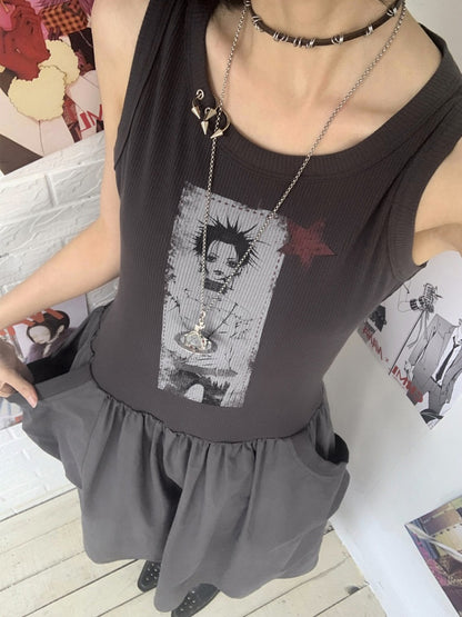 Chemical Girl × NANA Collaboration Character Print Silhouette Patchwork Sleeveless Dress【s0000016013】