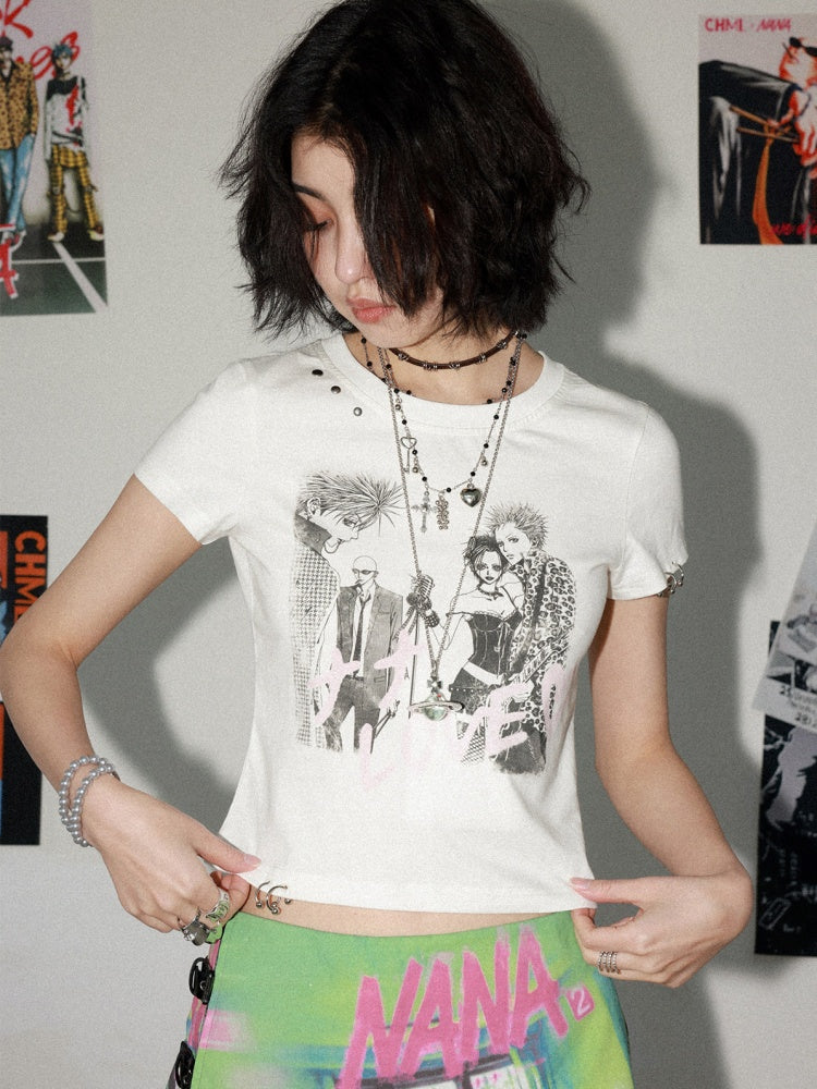 Chemical Girl × NANA Collaboration Metal Ring Slim Short-Sleeved T-Shirt【s0000016016】