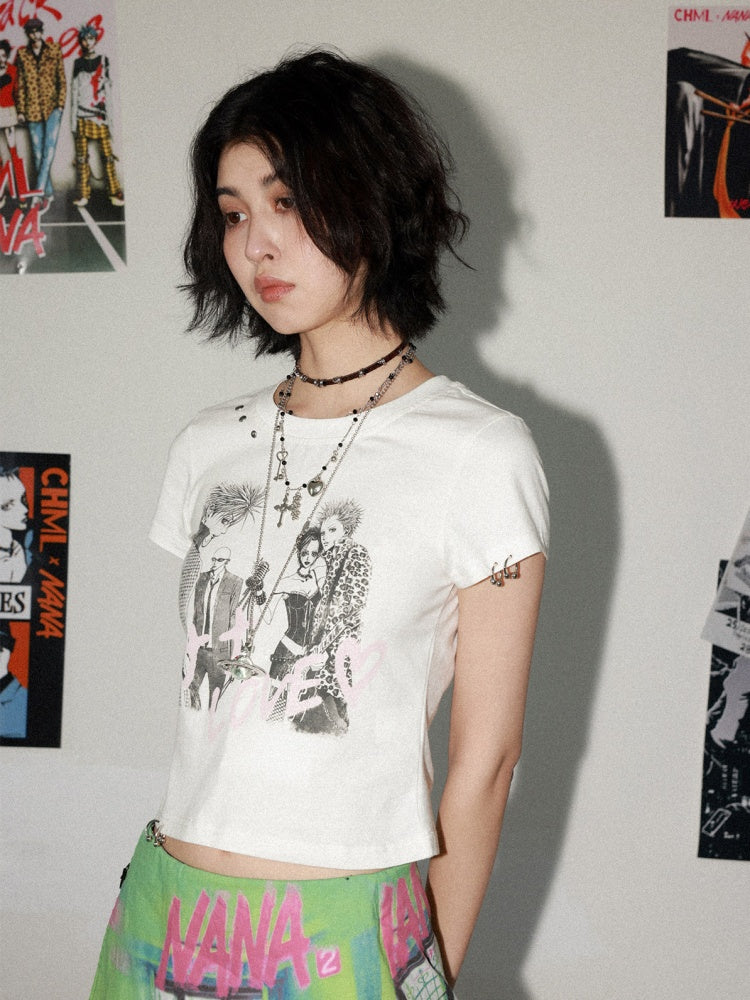 Chemical Girl × NANA Collaboration Metal Ring Slim Short-Sleeved T-Shirt【s0000016016】