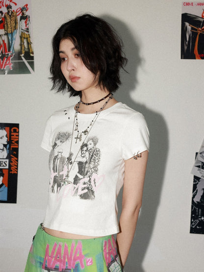 Chemical Girl × NANA Collaboration Metal Ring Slim Short-Sleeved T-Shirt【s0000016016】