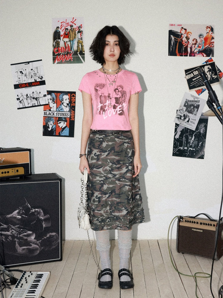 Chemical Girl × NANA Collaboration Metal Ring Slim Short-Sleeved T-Shirt【s0000016016】
