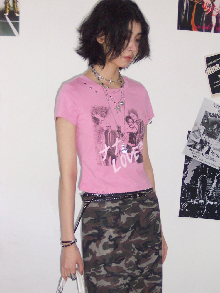 Chemical Girl × NANA Collaboration Metal Ring Slim Short-Sleeved T-Shirt【s0000016016】