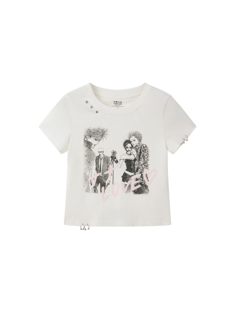 Chemical Girl × NANA Collaboration Metal Ring Slim Short-Sleeved T-Shirt【s0000016016】