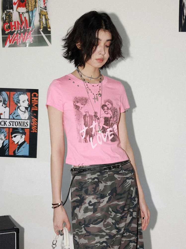 Chemical Girl × NANA Collaboration Metal Ring Slim Short-Sleeved T-Shirt【s0000016016】