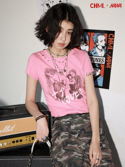 Chemical Girl × NANA Collaboration Metal Ring Slim Short-Sleeved T-Shirt【s0000016016】