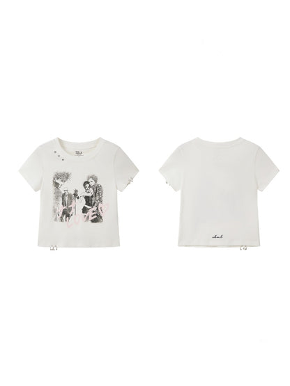 Chemical Girl × NANA Collaboration Metal Ring Slim Short-Sleeved T-Shirt【s0000016016】