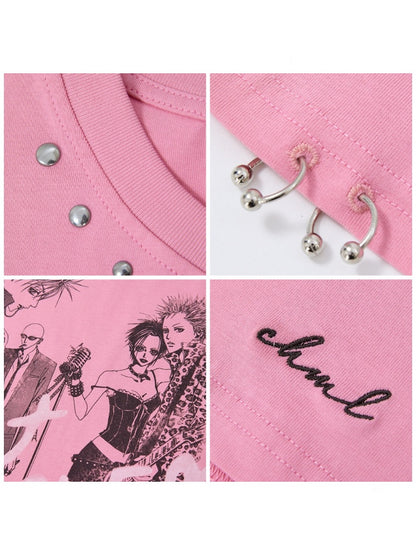 Chemical Girl × NANA Collaboration Metal Ring Slim Short-Sleeved T-Shirt【s0000016016】