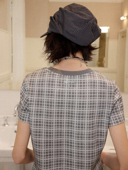 Chemical Girl × NANA Collaboration Plaid Rhinestone Short-Sleeved T-Shirt【s0000016017】