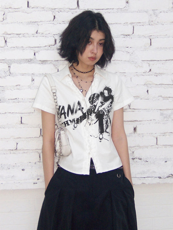 Chemical Girl × NANA Collaboration Character Print V-neck Short-Sleeved Shirt【s0000016028】
