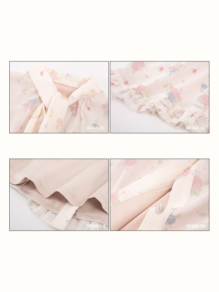 Warm Mediterranean Print Chiffon Blouse & Long Skirt Set【s0000016029】