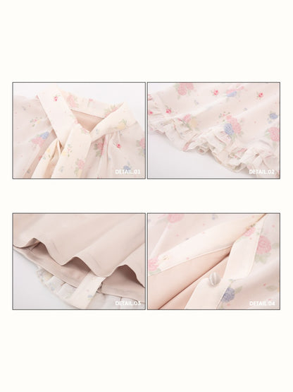 Warm Mediterranean Print Chiffon Blouse & Long Skirt Set【s0000016029】