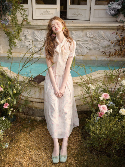 Warm Mediterranean Print Chiffon Blouse & Long Skirt Set【s0000016029】