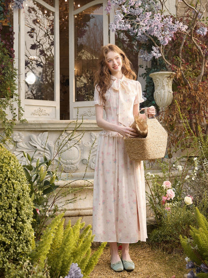 Warm Mediterranean Print Chiffon Blouse & Long Skirt Set【s0000016029】