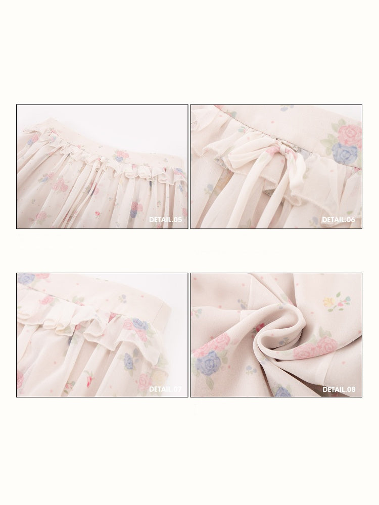 Warm Mediterranean Print Chiffon Blouse & Long Skirt Set【s0000016029】
