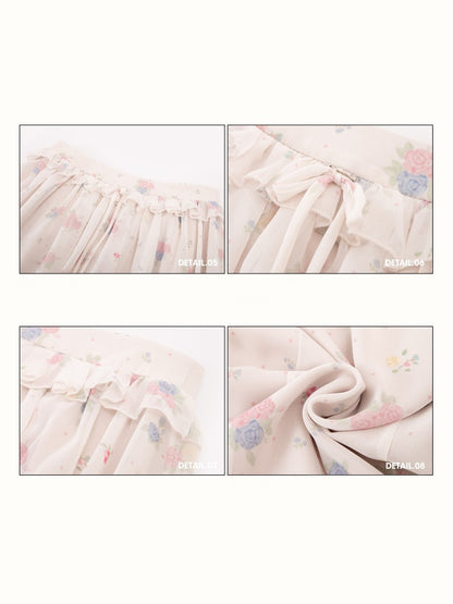 Warm Mediterranean Print Chiffon Blouse & Long Skirt Set【s0000016029】