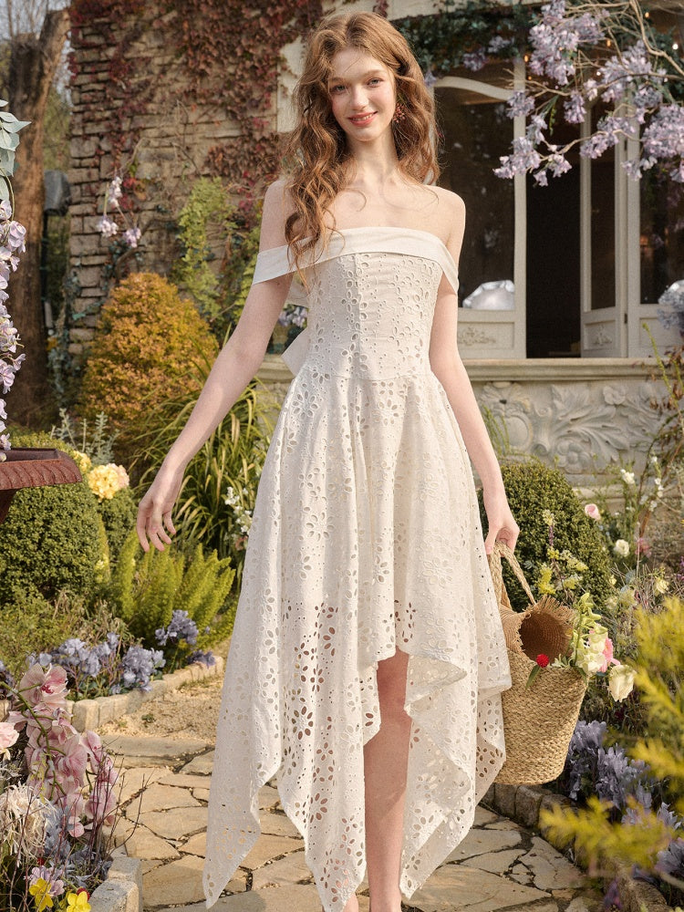 Elegant Eyelet Embroidery Irregular Skirt Dress【s0000016031】