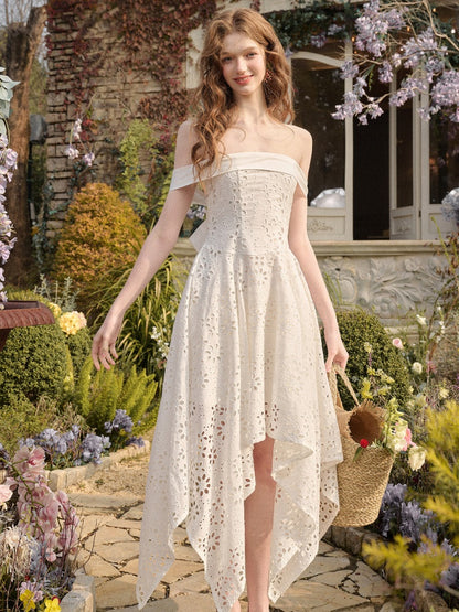 Elegant Eyelet Embroidery Irregular Skirt Dress【s0000016031】